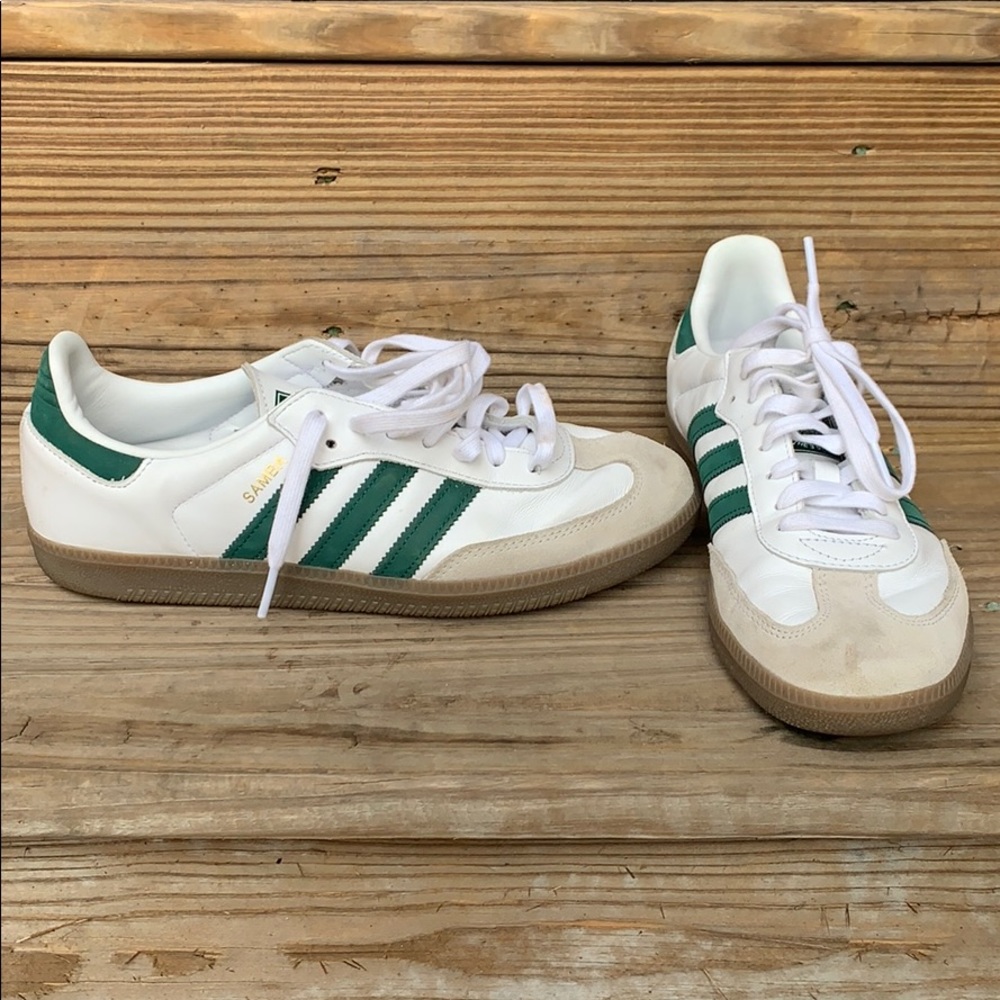 Adidas white & green Sambas